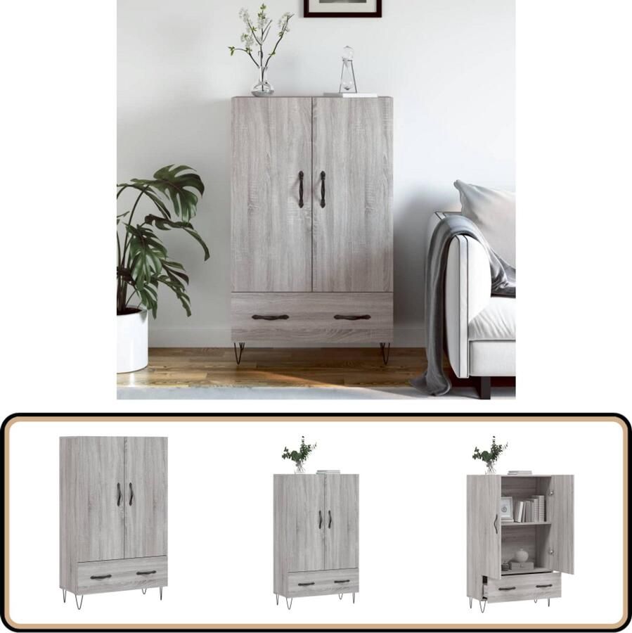 VidaXL Hoge Kast 69 5x31x115 cm Grijs Sonoma Eiken Hoge Kast Dressoir Buffetkast Grijze Kast Houten Kast