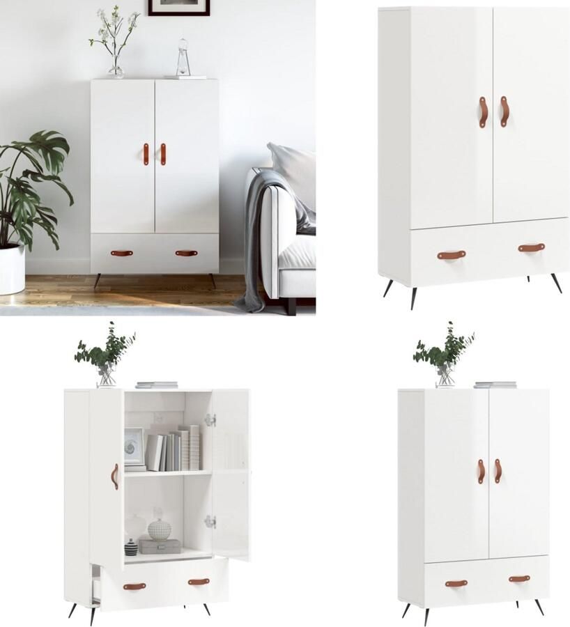 VidaXL Hoge kast 69 5x31x115 cm bewerkt hout hoogglans wit Hoge Kast Hoge Kasten Dressoir Kast