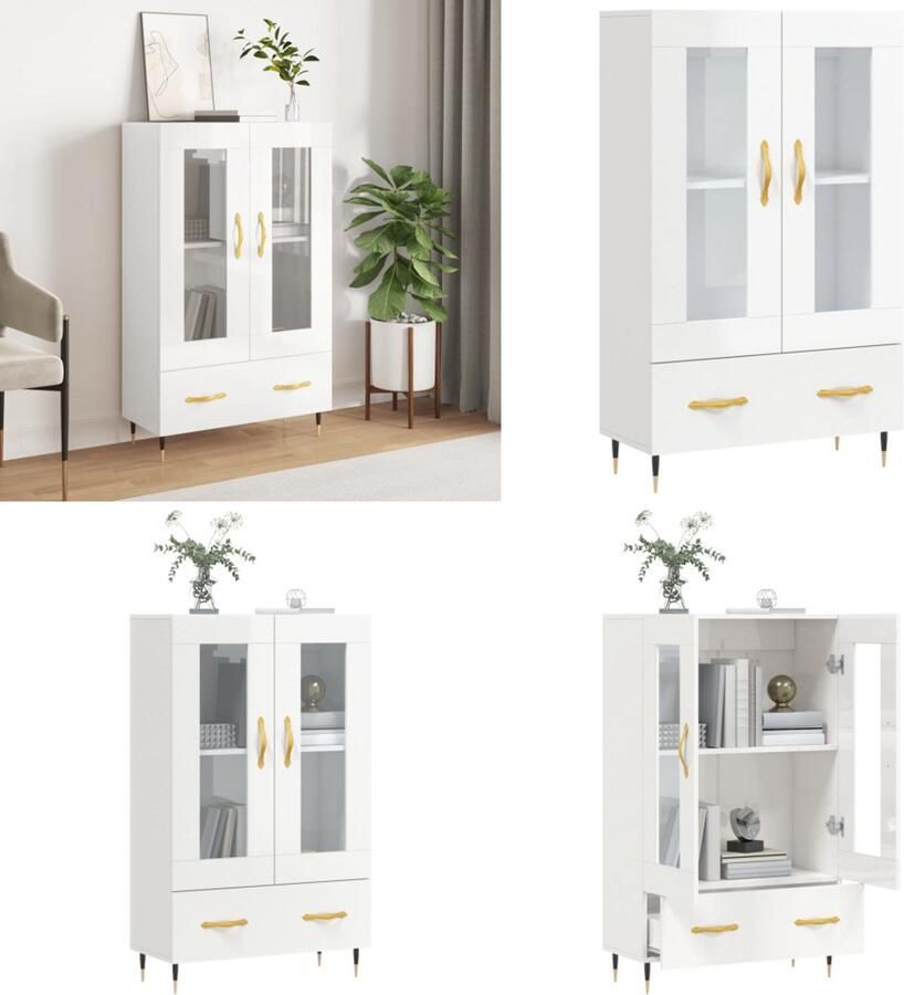 VidaXL Hoge kast 69 5x31x115 cm bewerkt hout hoogglans wit Hoge Kast Hoge Kasten Dressoir Kast