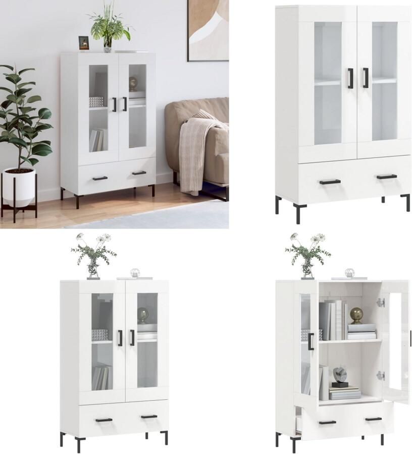 VidaXL Hoge kast 69-5x31x115 cm bewerkt hout hoogglans wit Hoge Kast Hoge Kasten Dressoir Kast