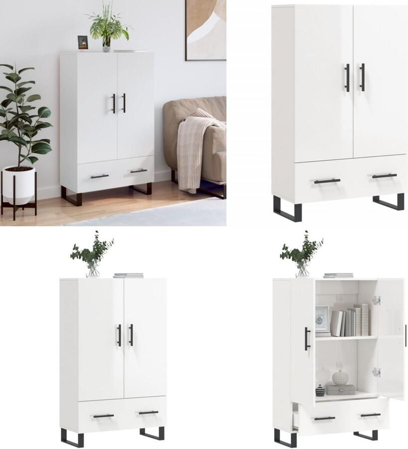 VidaXL Hoge kast 69 5x31x115 cm bewerkt hout hoogglans wit Hoge Kast Hoge Kasten Dressoir Kast - Foto 2