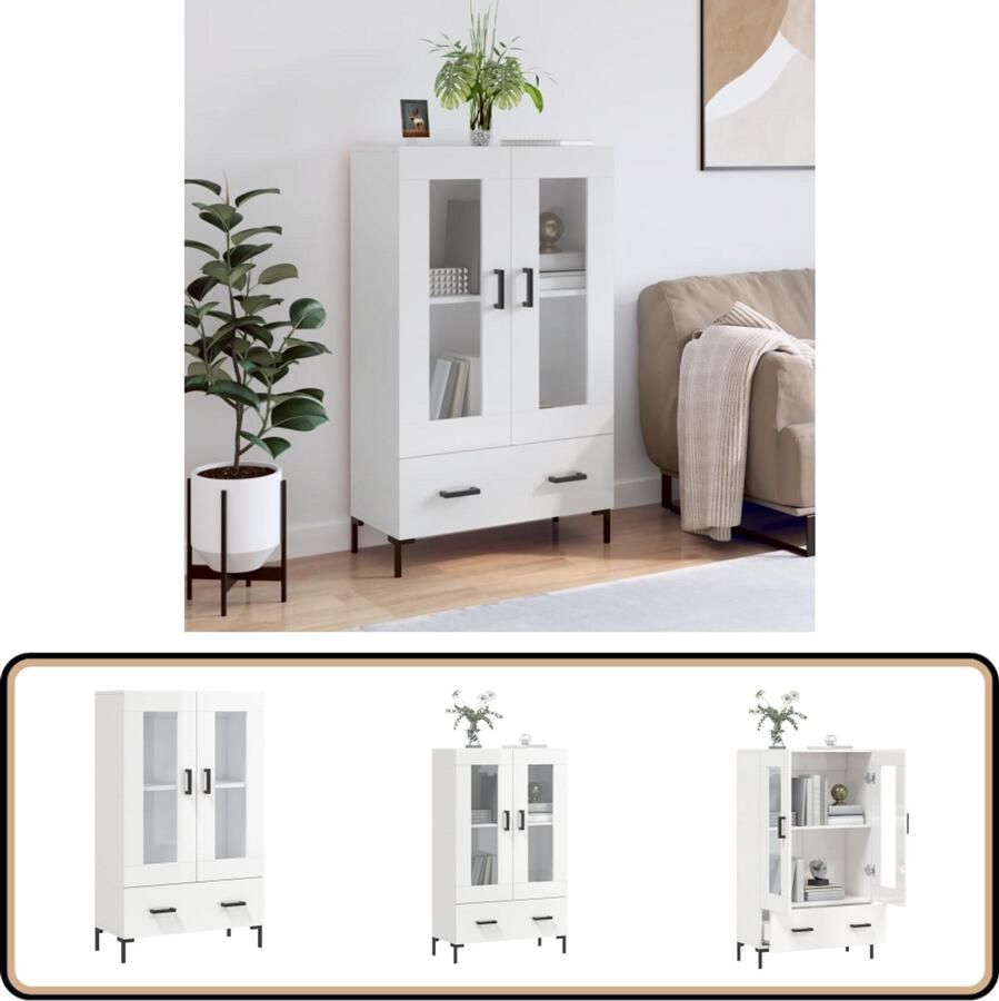 VidaXL -Hoge-kast-69 5x31x115-cm-bewerkt-hout-hoogglans-wit - Foto 6