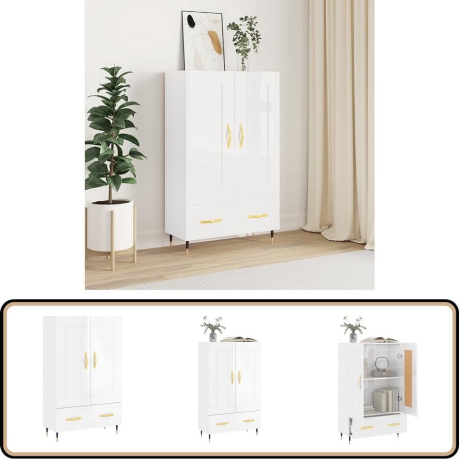 VidaXL -Hoge-kast-69 5x31x115-cm-bewerkt-hout-hoogglans-wit - Foto 5