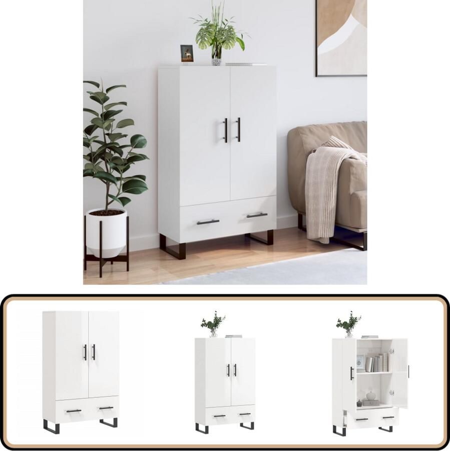 VidaXL Hoge Kast Hoogglans Wit 69 5x31x115 cm Hoge Kast Dressoir Buffetkast Witte Kast Houten Kast