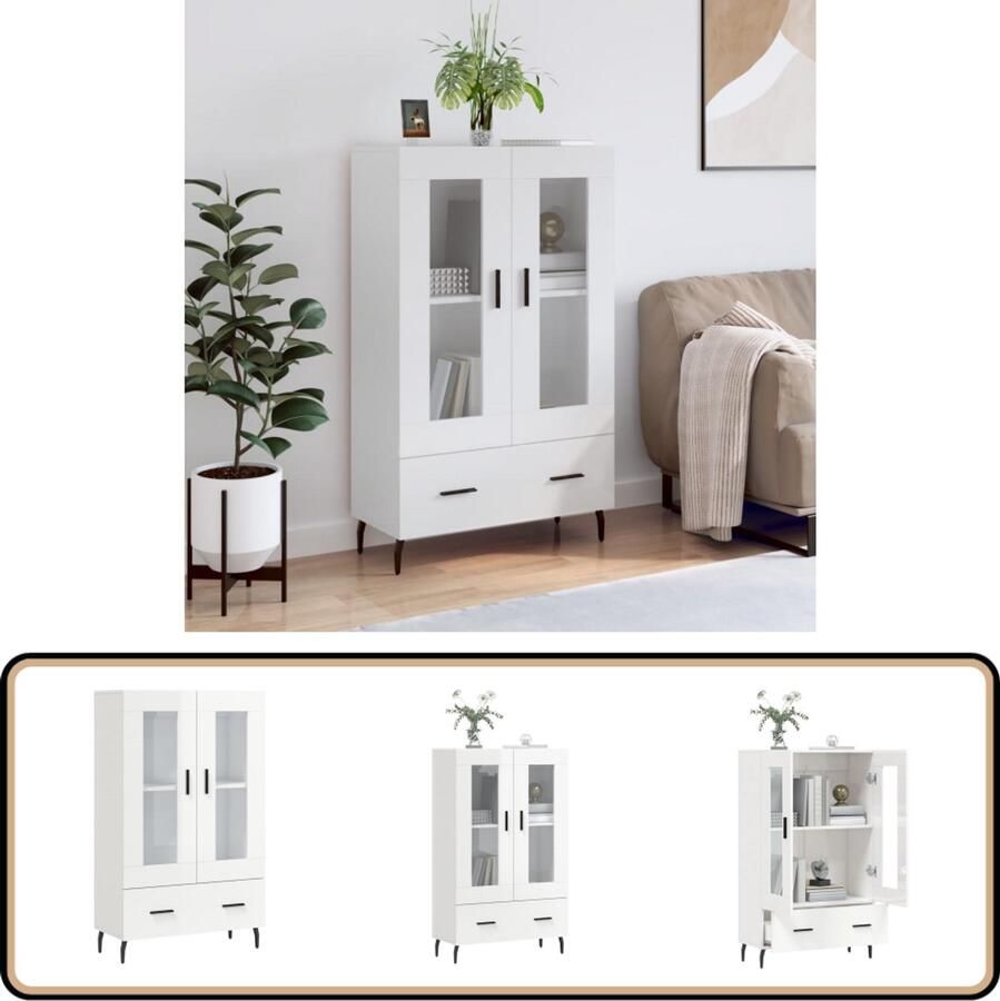 VidaXL Hoge kast Hoogglans wit 69 5x31x115 cm Hoge Kast Dressoir Buffetcask Witte Kast Houten Kast