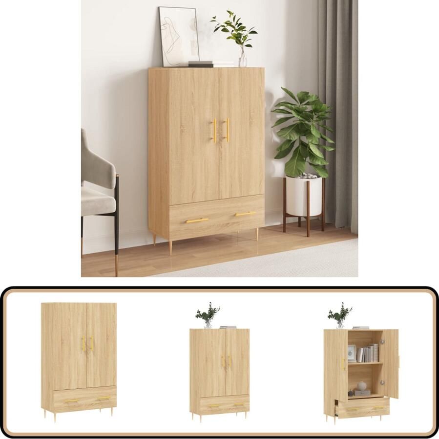 VidaXL Hoge kast Sonoma eiken 69 5x31x115 cm Hoge Kast Dressoir Buffetkast Opslagruimte Houten Kast