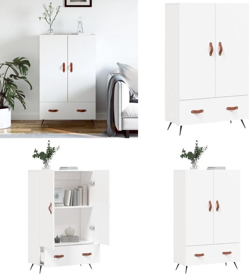 VidaXL Hoge kast 69-5x31x115 cm bewerkt hout wit Hoge Kast Hoge Kasten Dressoir Kast - Foto 2