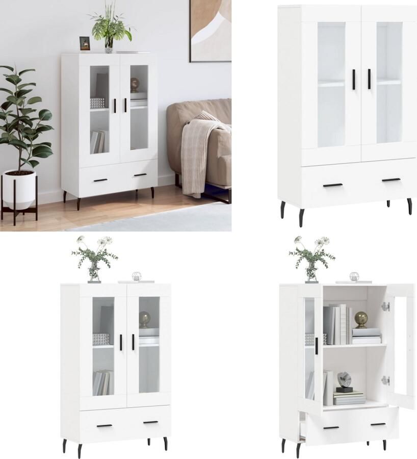 VidaXL Hoge kast 69-5x31x115 cm bewerkt hout wit Hoge Kast Hoge Kasten Dressoir Kast - Foto 3