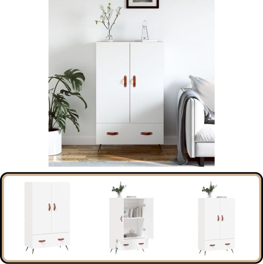 VidaXL Hoge Kast Wit Bewerkt Hout 69 5x31x115 cm Hoge Kast Dressoir Opslagoplossing Houten Kast Witte Kast