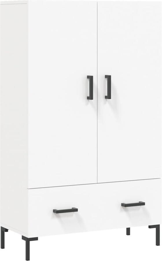 VidaXL Hoge kast Wit 69 5x31x115 cm Bewerkt hout Hoge Kast Buffetkast Witte Kast Houten Kast Opslagoplossing