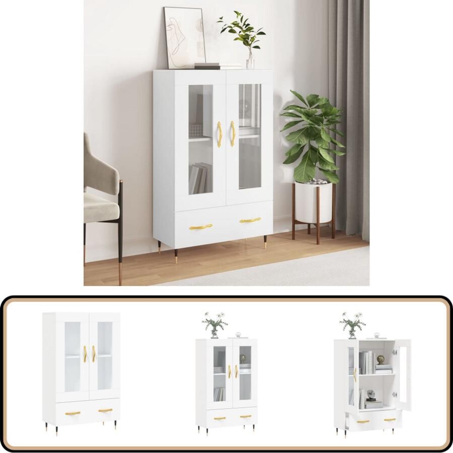 VidaXL Hoge kast Wit 69 5x31x115 cm Bewerkt hout Hoge Kast Dressoir Buffetkast Witte Kast Houten Kast