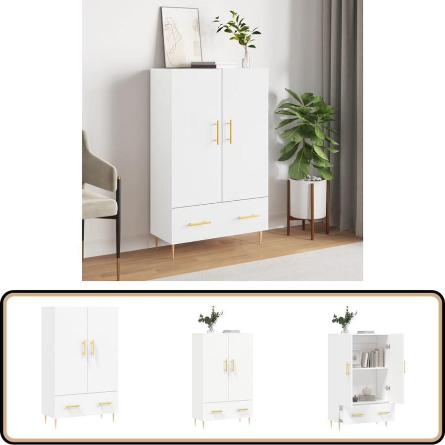 VidaXL Hoge kast 69 5x31x115 cm Wit Hoge Kast Dressoir Buffetkast Witte Kast Houten Kast