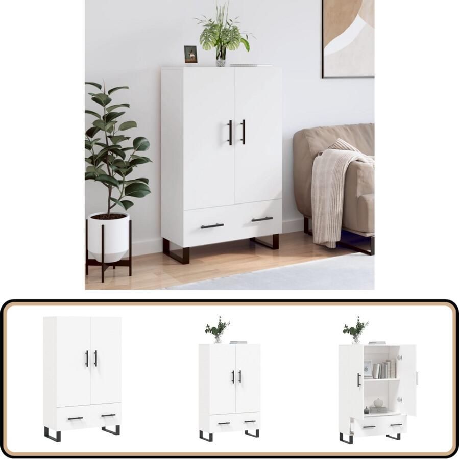 VidaXL Hoge kast Wit 69 5x31x115 cm Bewerkt hout Hoge Kast Witte Kast Houten Kast Opslagoplossing Dressoir