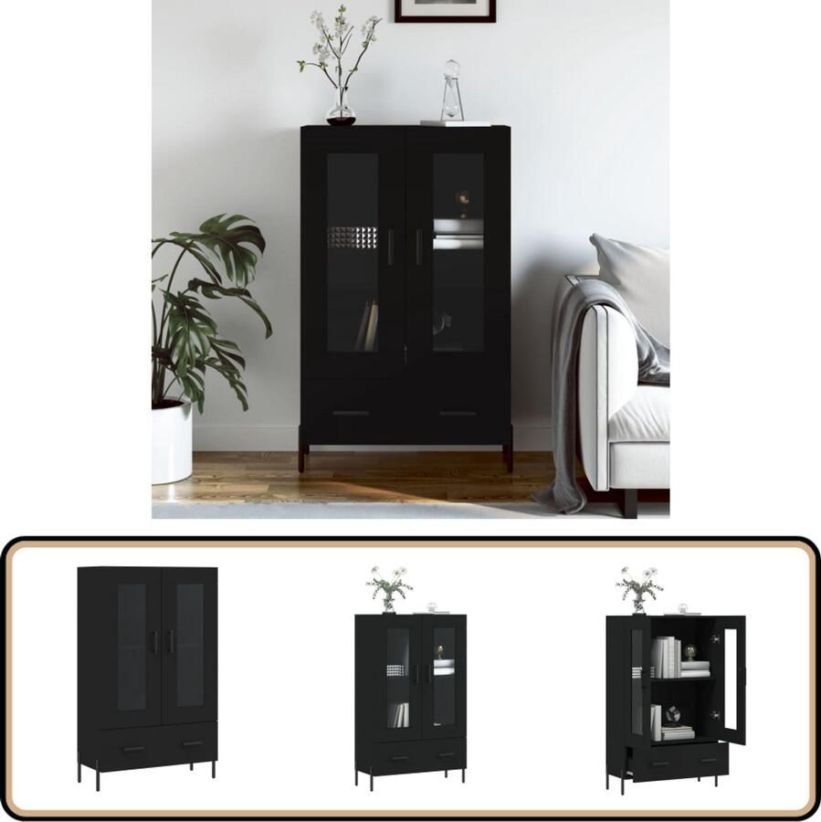 VidaXL Hoge kast Bewerkt hout Zwart 69 5x31x115 cm Hoge Kast Dressoir Buffetkast Houten Kast Zwarte Kast