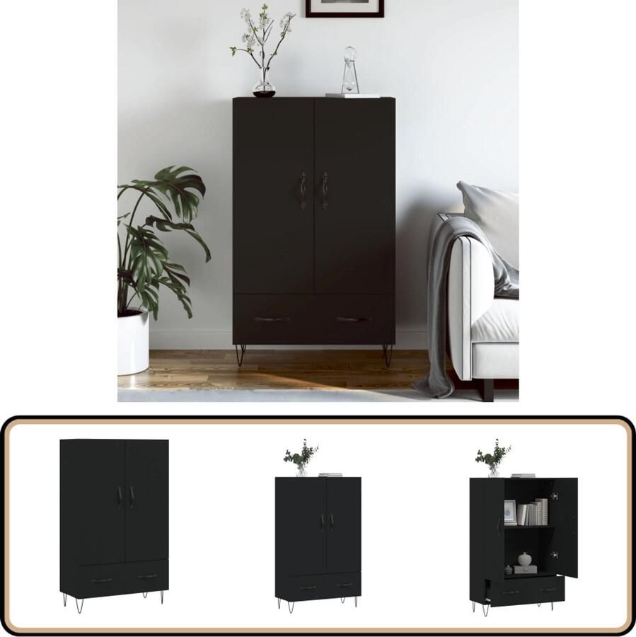 VidaXL Hoge kast Zwart Bewerkt hout 69 5x31x115 cm Hoge Kast Dressoir Buffetkast Zwarte Kast Houten Kast