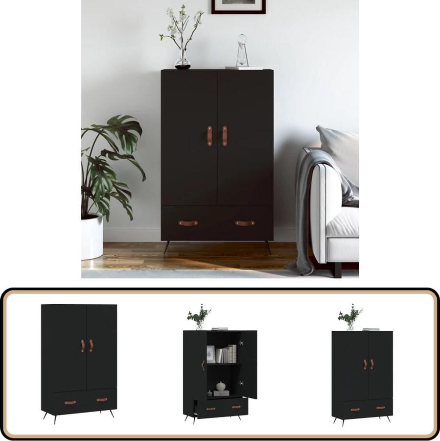 VidaXL Hoge kast Hout en metaal Zwart 69 5x31x115 cm Hoge Kast Dressoir Buffetkast Houten Kast Zwarte Kast