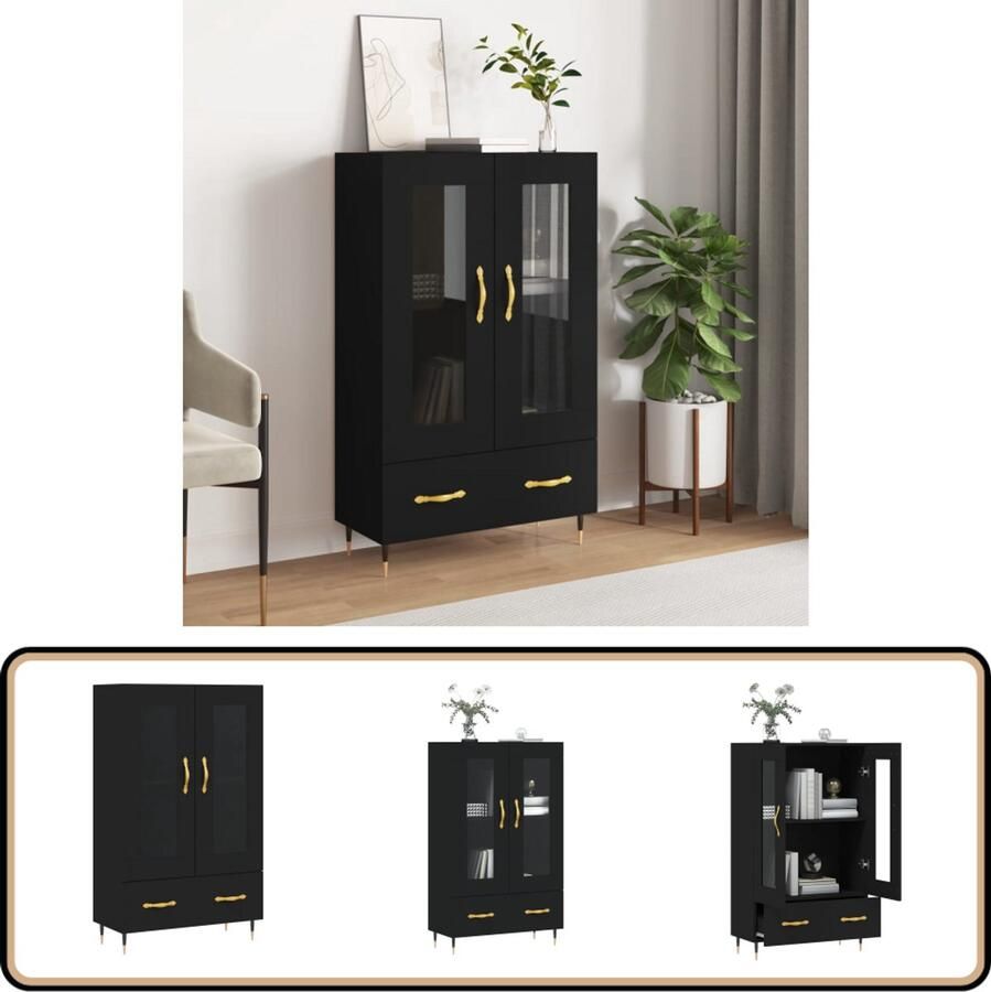VidaXL Hoge kast 69 5x31x115 cm Zwart Hoge Kast Dressoir Buffetkast Houten Kast Zwarte Kast