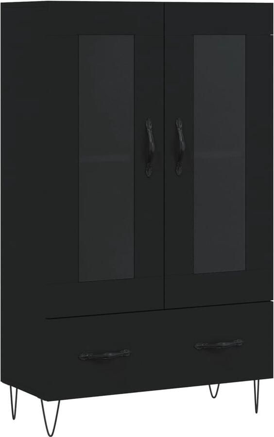 VidaXL Hoge kast Bewerkt hout Zwart 69 5x31x115 cm Hoge Kast Dressoir Buffetkast Houten Kast Zwarte Kast