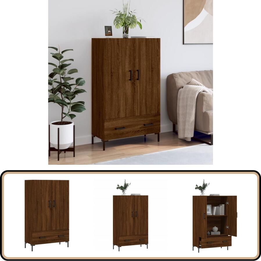 VidaXL Hoge kast 69 5x31x115 cm Bruin eikenhout Hoge Kast Dressoir Houten Kast Bruine Kast Bergruimte - Foto 2