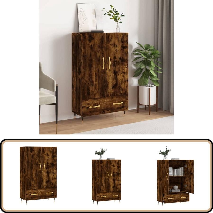 VidaXL Hoge kast 69 5x31x115 cm Gerookt eiken Hoge Kast Dressoir Buffetkast Houten Kast Vintage Kast