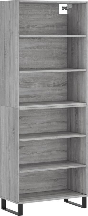 The Living Store Hoge kast 69 5x32 5x180 cm bewerkt hout grijs sonoma eikenkleur Hoge Kast Buffetkast Opslagruimte Houten Kast Grijze Kast