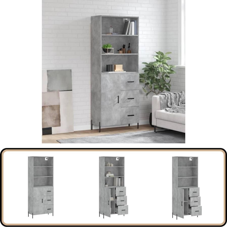 VidaXL Hoge Kast 69 5x34x180 cm Betongrijs Hoge Kast Betongrijs Houten Kast Opbergkast Kledingkast - Foto 2