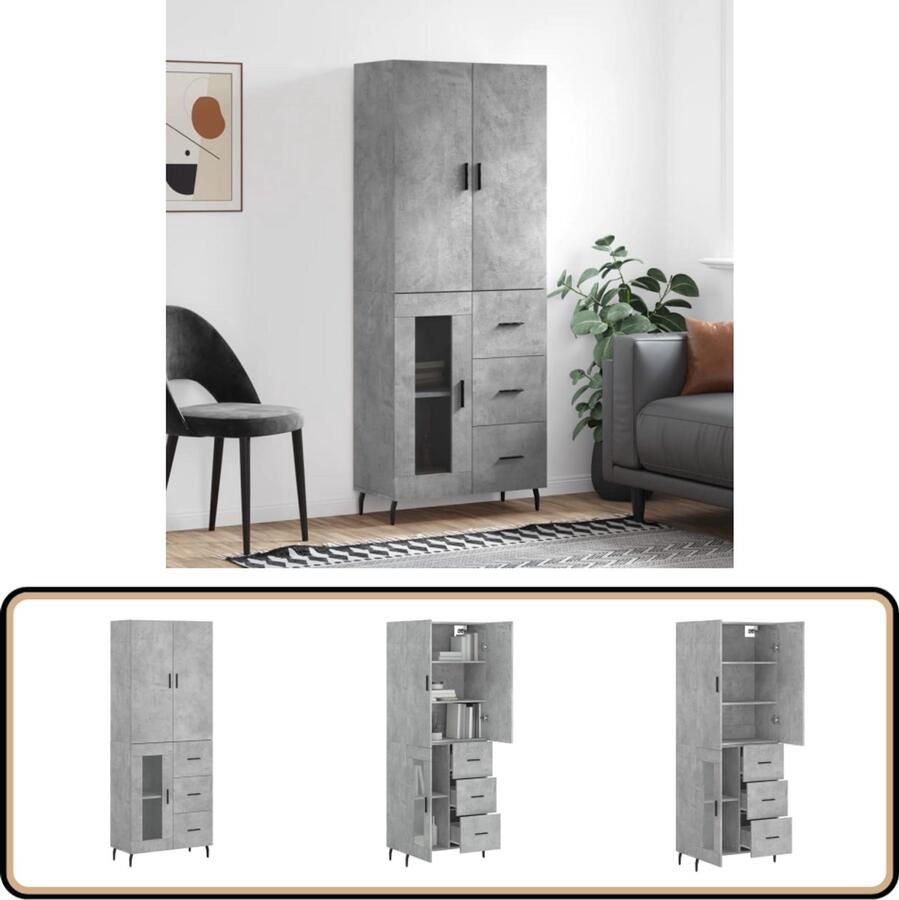 VidaXL Hoge kast 69 5x34x180 cm Betongrijs Hoge Kast Opbergkast Kast Beton Grijs Houten Kast Living Room Furniture - Foto 2
