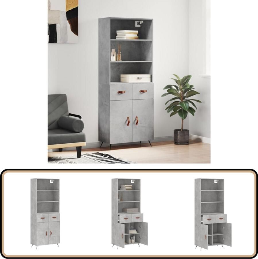VidaXL Hoge Kast 69 5x34x180 cm Betongrijs Hoge Kast Opbergkast Kast Beton Grijs Houten Kast Moderne Kast - Foto 2