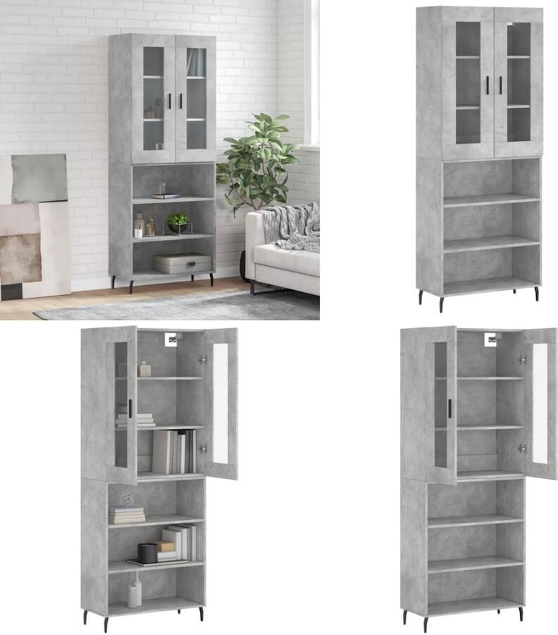VidaXL Hoge kast 69 5x34x180 cm bewerkt hout betongrijs Hoge Kast Hoge Kasten Dressoir Buffetkast