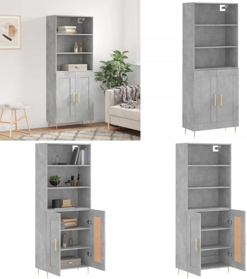 VidaXL Hoge kast 69 5x34x180 cm bewerkt hout betongrijs Hoge Kast Hoge Kasten Dressoir Buffetkast