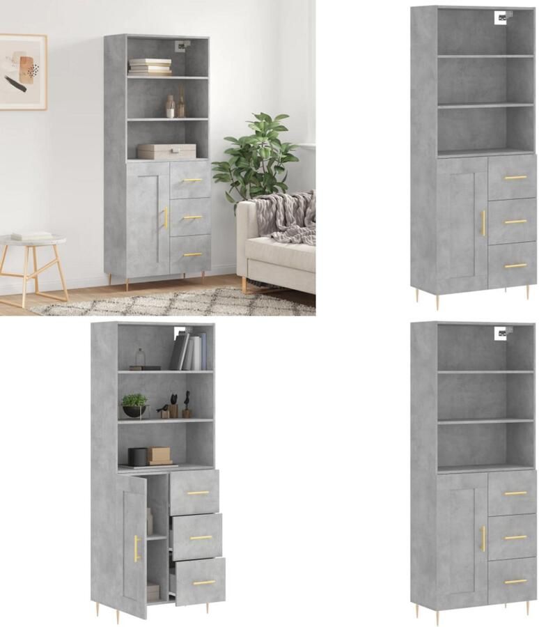 VidaXL Hoge kast 69 5x34x180 cm bewerkt hout betongrijs Hoge Kast Hoge Kasten Dressoir Buffetkast