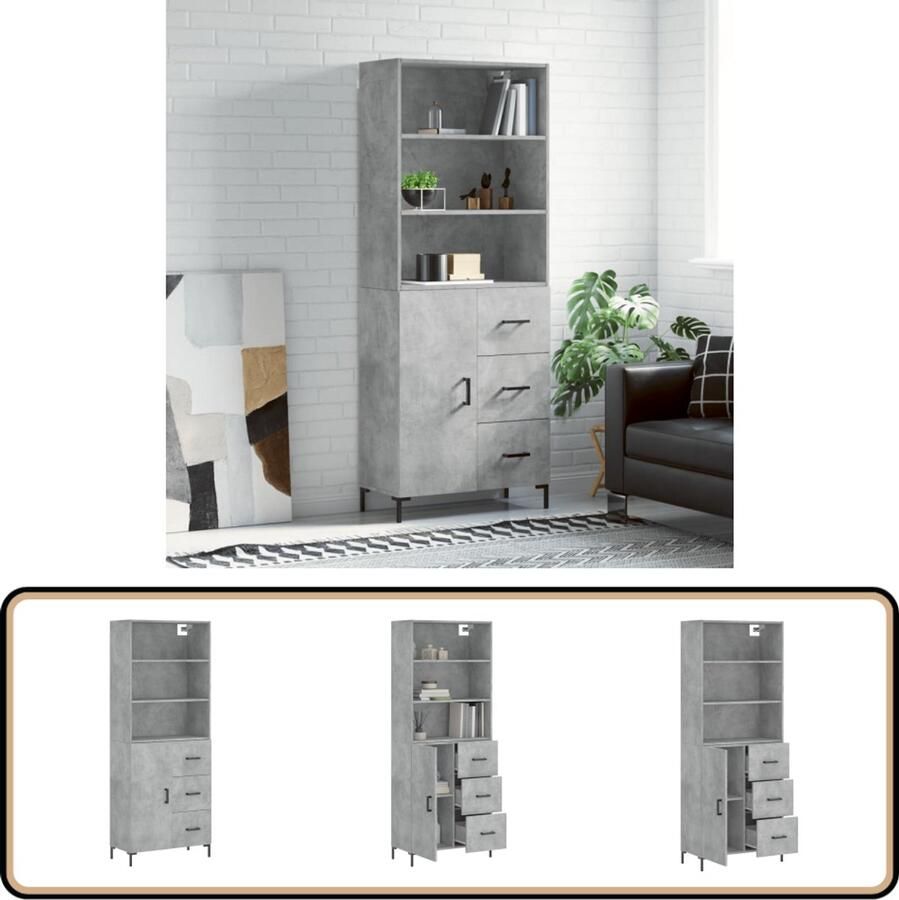 VidaXL Hoge Kast Betongrijs 69 5x34x180 cm Hoge Kast Beton Grijs Houten Kast Opslagkast Dressoir