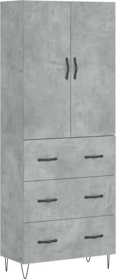VidaXL Hoge Kast Hoge Kasten Dressoir Buffetkast Hoge kast 69 5x34x180 cm bewerkt hout betongrijs - Foto 2