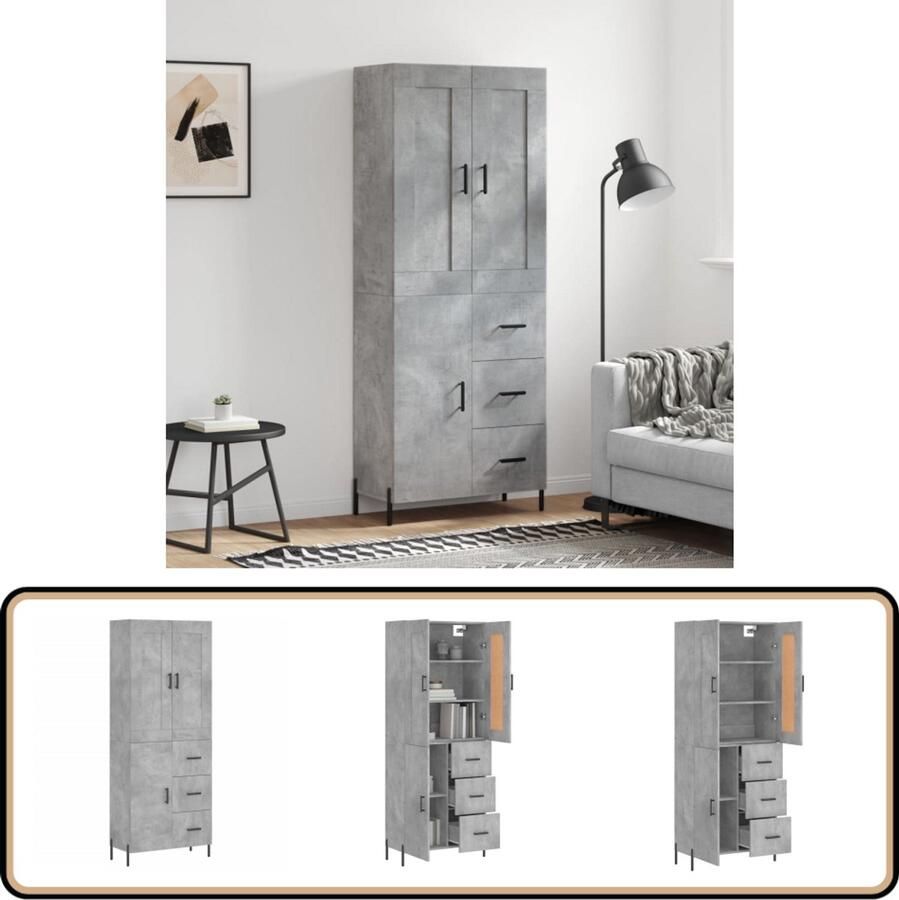 VidaXL Hoge kast 69 5x34x180 cm Betongrijs Hoge Kast Dressoir Buffetkast Opbergkast Beton Grijs