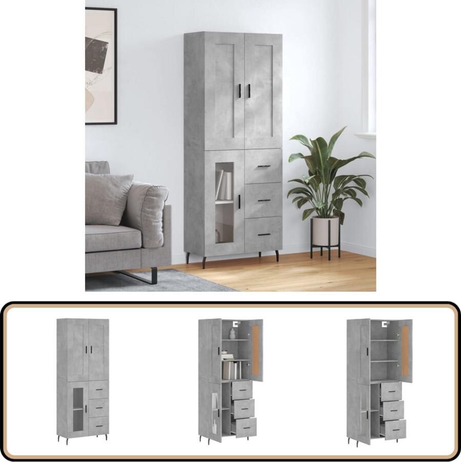 VidaXL Hoge kast betongrijs 69 5x34x180 cm Hoge Kast Opbergkast Betongrijs Houten Kast Design Kast