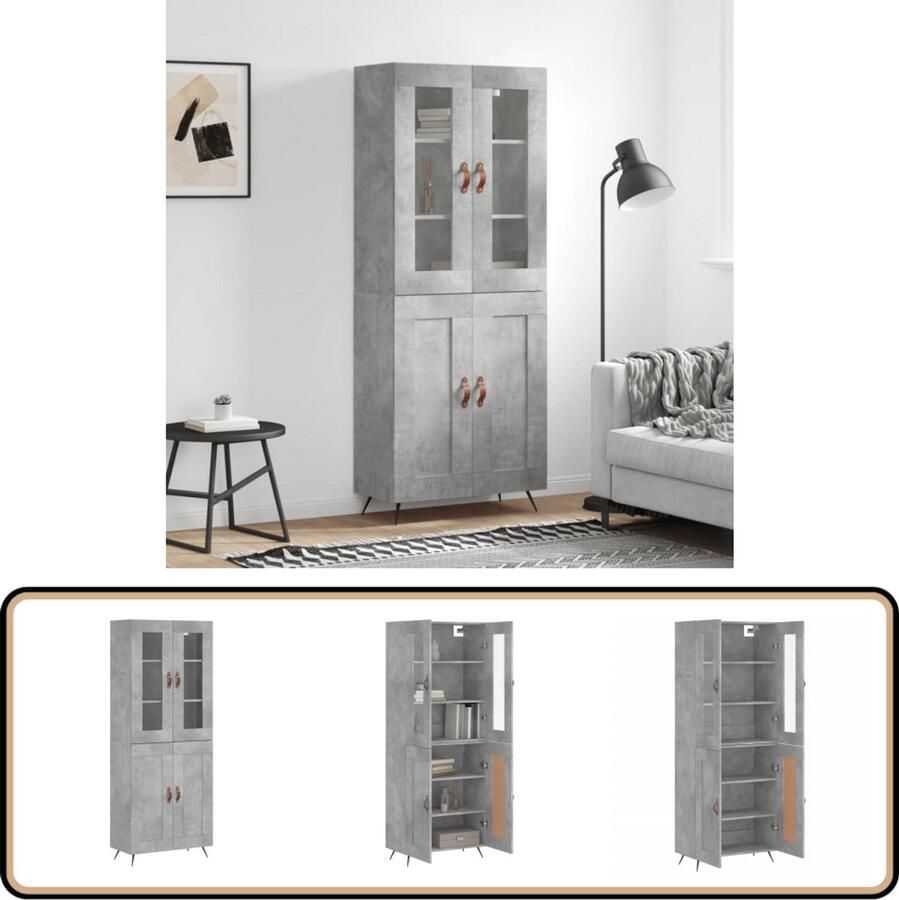 VidaXL Hoge kast 69 5x34x180 cm Betongrijs Hoge Kast Beton Grijs Kledingkast Opslagoplossing Woonkamermeubilair
