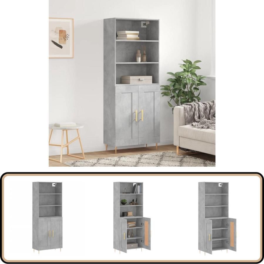 VidaXL Hoge Kast Bewerkt Hout Betongrijs 69 5x34x180 cm Hoge Kast Opbergkast Betongrijs Houten Kast Design Kast