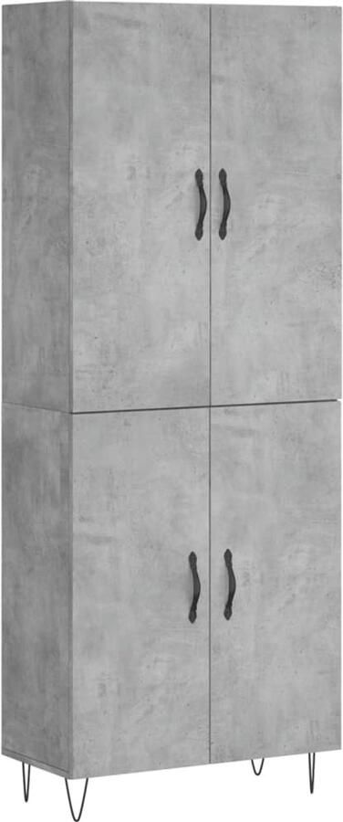 VidaXL Hoge Kast Betongrijs Hout-Metaal 69 5x34x180cm Hoge Kast Betonnen Kast Houten Kast Opbergkast Kledingkast - Foto 2