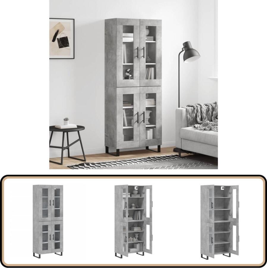 VidaXL Hoge Kast 69 5x34x180 cm Betongrijs Hoge Kast Kledingkast Opslagoplossing Betonnen Grijze Kast Houten Kast