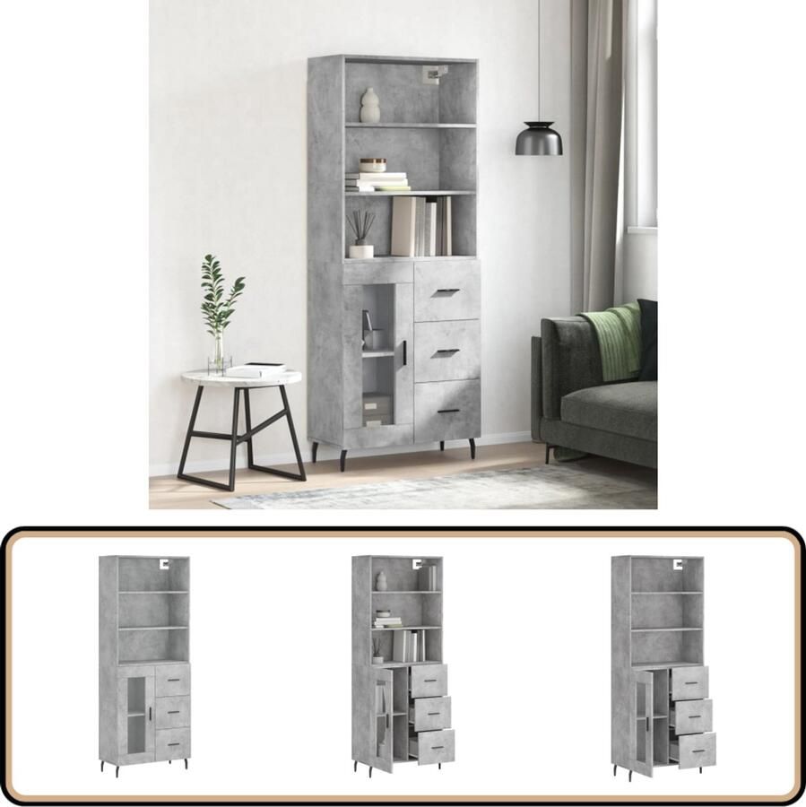VidaXL Hoge Kast 69 5x34x180 cm Betongrijs Hoge Kast Dressoir Buffetkast Opslagoplossing Beton Grijs