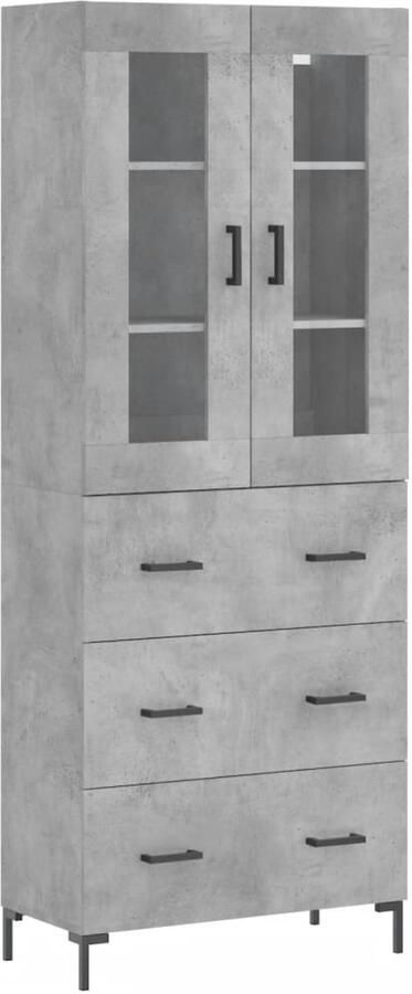 VidaXL Hoge Kast Hoge Kasten Dressoir Buffetkast Hoge kast 69 5x34x180 cm bewerkt hout betongrijs - Foto 3
