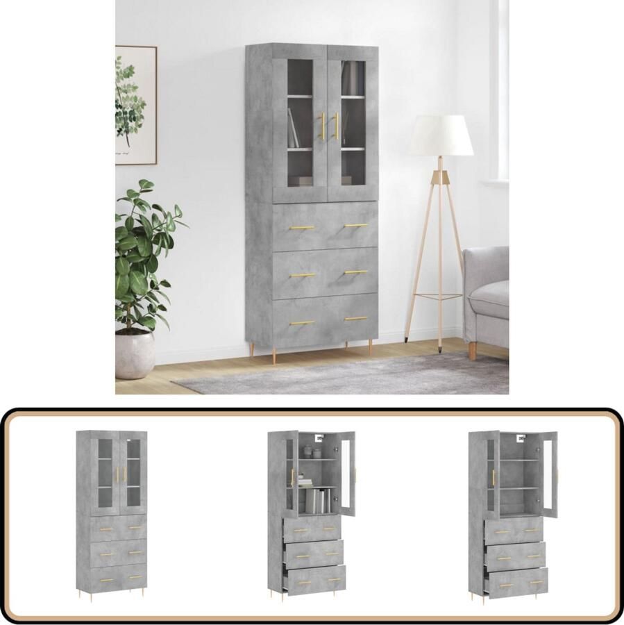 VidaXL Hoge kast 69 5x34x180 cm Betongrijs Hoge Kast Dressoir Buffetkast Opbergkast Beton Grijs