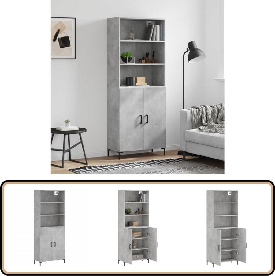 VidaXL Hoge Kast Betongrijs 69 5x34x180 cm Hoge Kast Opbergkast Houten Kast Grijze Kast Betonnen Kast