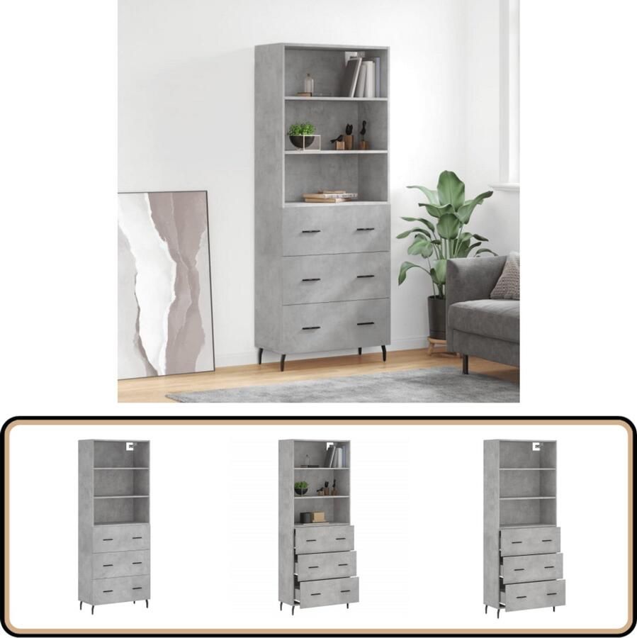 VidaXL Hoge Kast Bewerkt Hout Betongrijs 180 cm Hoge Kast Dressoir Buffetkast Houten Kast Grijze Kast