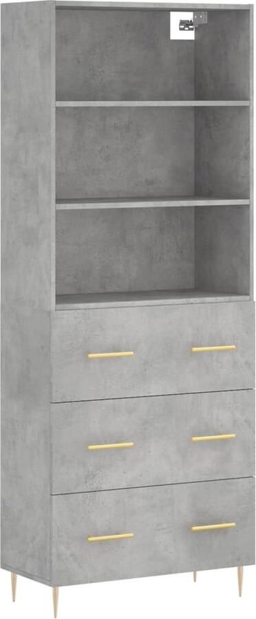 VidaXL Hoge kast Betongrijs Bewerkt hout Hoge Kast Betongrijs Houten Kast Opbergkast Woonaccessoires - Foto 2