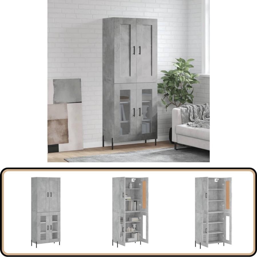 VidaXL Hoge Kast 69 5x34x180 cm Betongrijs Hoge Kast Dressoir Buffetkast Opbergkast Beton Grijs