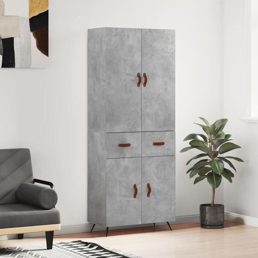 The Living Store Hoge kast 69 5x34x180 cm bewerkt hout betongrijs Hoge Kast Kasten Opbergkast Houten Kast Betonnen Kast