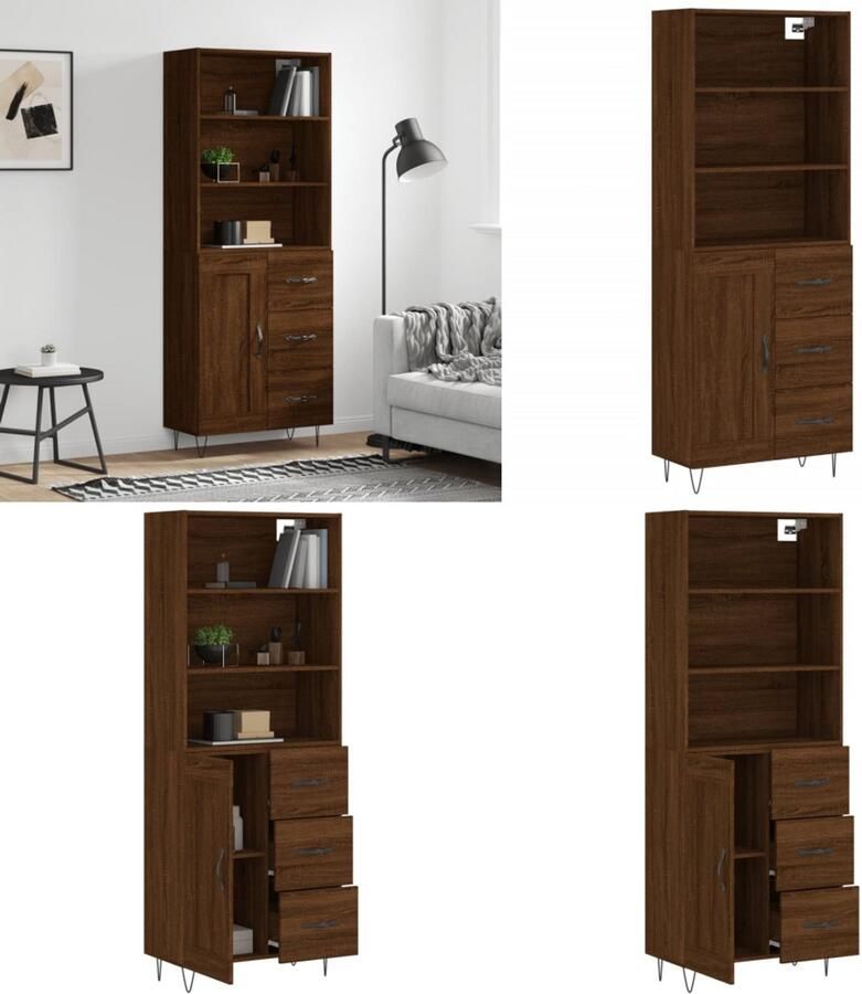 VidaXL Hoge kast 69 5x34x180 cm bewerkt hout bruin eikenkleur Hoge Kast Hoge Kasten Dressoir Buffetkast
