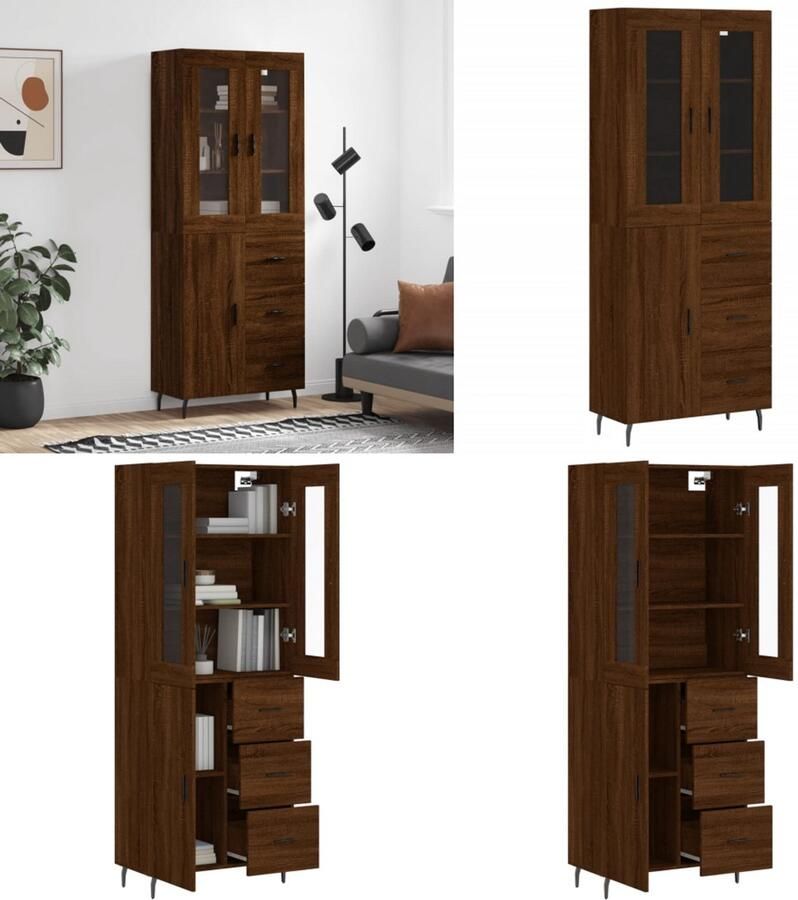 VidaXL Hoge kast 69 5x34x180 cm bewerkt hout bruin eikenkleur Hoge Kast Hoge Kasten Dressoir Buffetkast