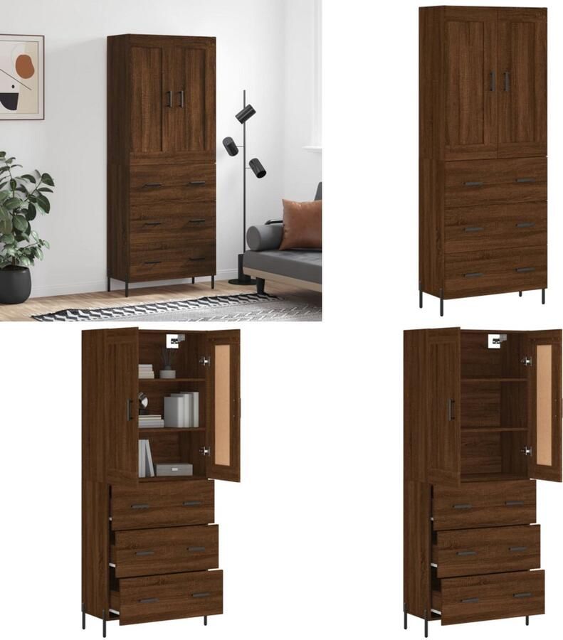 VidaXL Hoge kast 69 5x34x180 cm bewerkt hout bruin eikenkleur Hoge Kast Hoge Kasten Dressoir Buffetkast